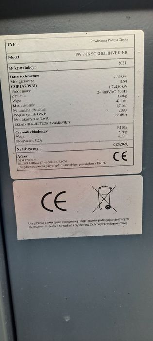 Powietrzna Pompa ciepła OEM 7-16 kw