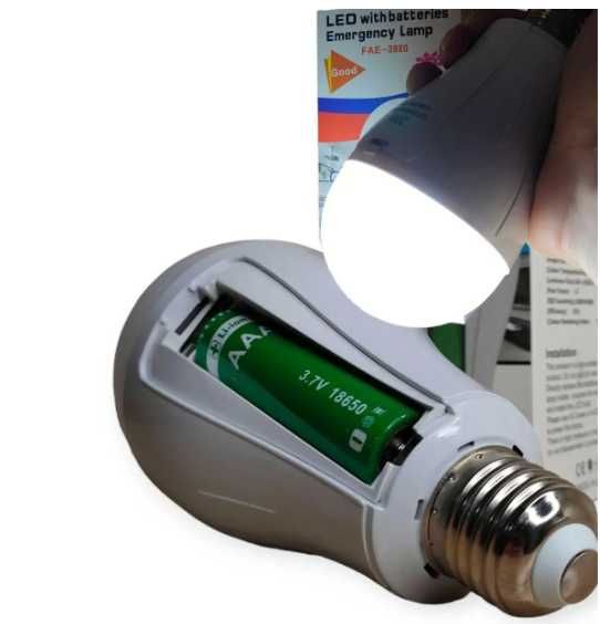 Потужна аварійна акумуляторна лампа LED 20W Лампочка з акумуляторами