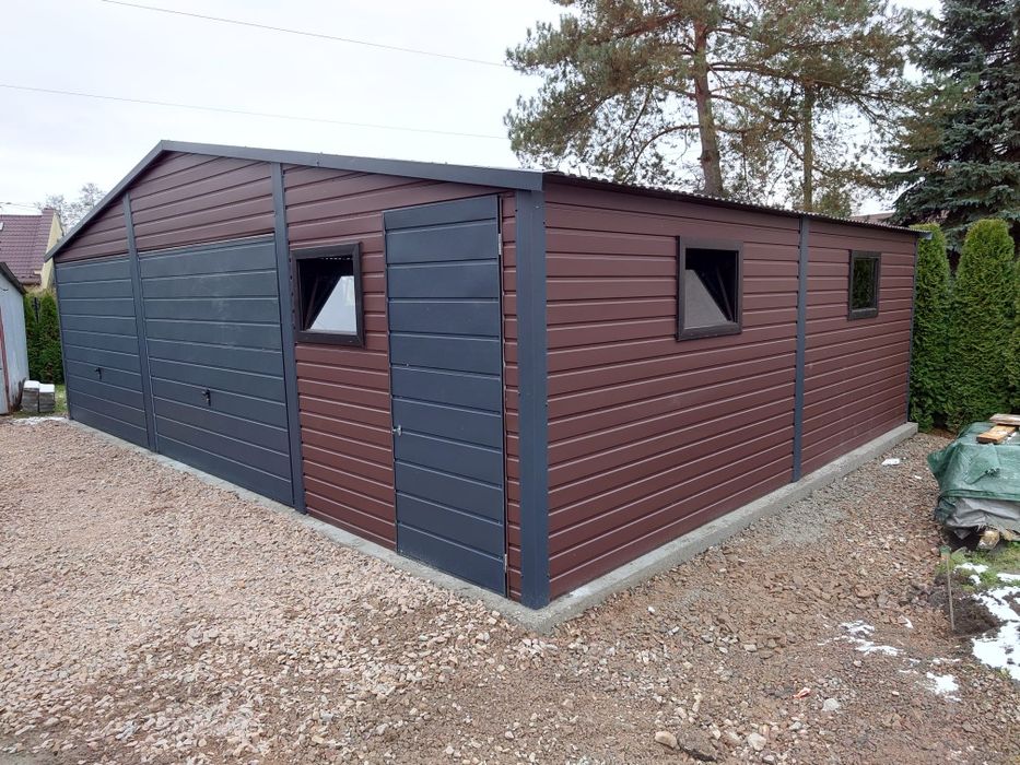 Garaż blaszany drewnopodobny 6x6 plus 2m wiata