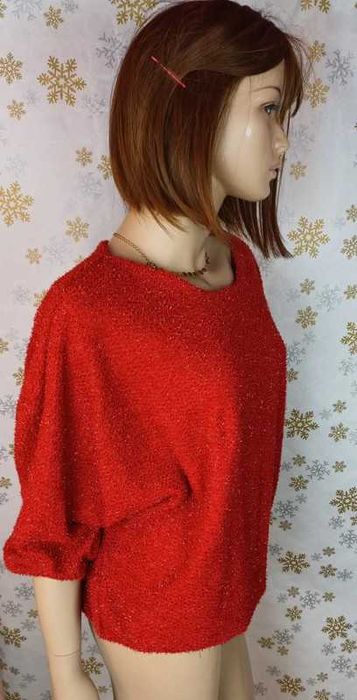 Sweter Ciepły Czerwony z Metaliczną Nitką Oversize Noname