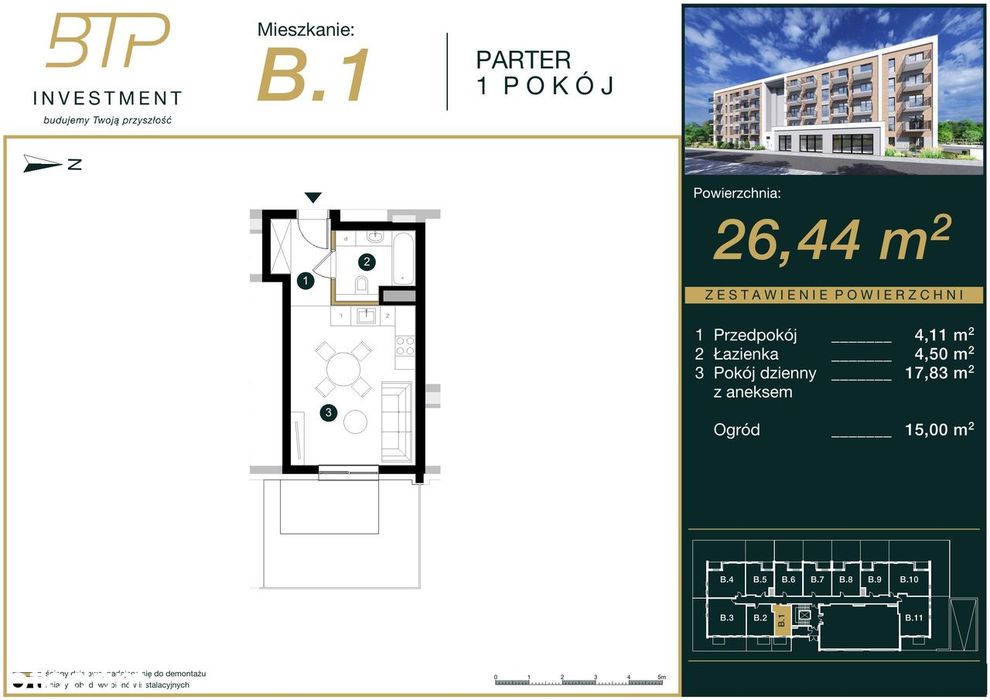 Kawalerka 26,44 m² z ogródkiem 15 m², parter | Natura Park B01