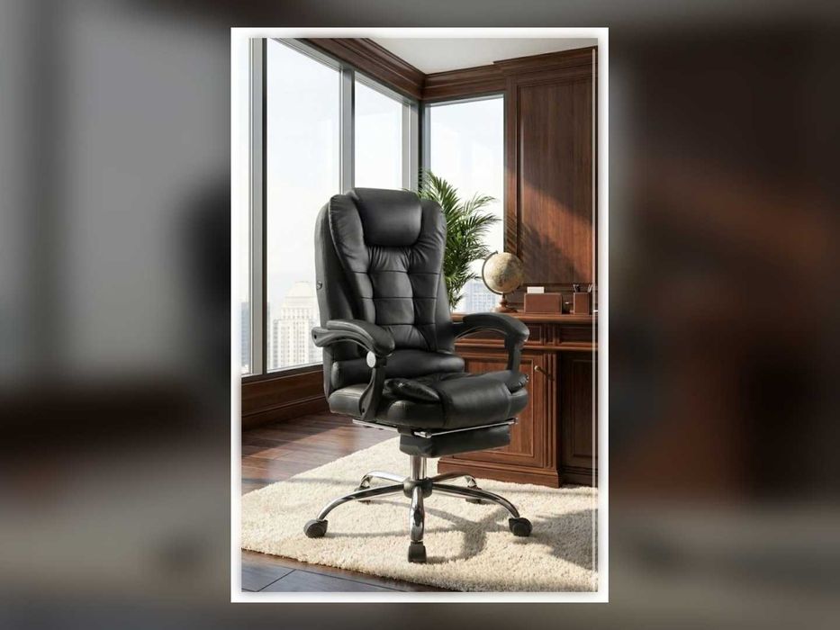 Nowy Fotel Biurowy Obrotowy Z Podnóżkiem Ekoskóra Ergonomiczny