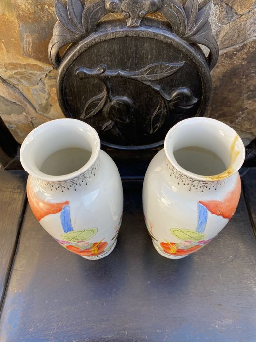 Jarras Pandã Porcelana Chinesa séc XIX 23 cm Marcadas