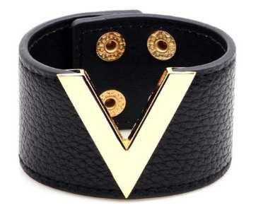 Bransoletka damska skórzana czarna złote okucia regulowana