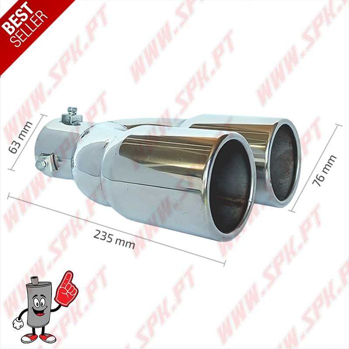 Ponteira de Escape Inox Universal 63mm – Dupla 2x75mm Polida