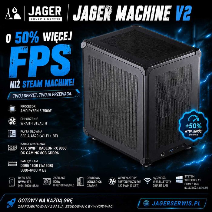 JAGER MACHINE V2! Komputer do gier Ryzen 5 RX 9060 DDR5 1TB