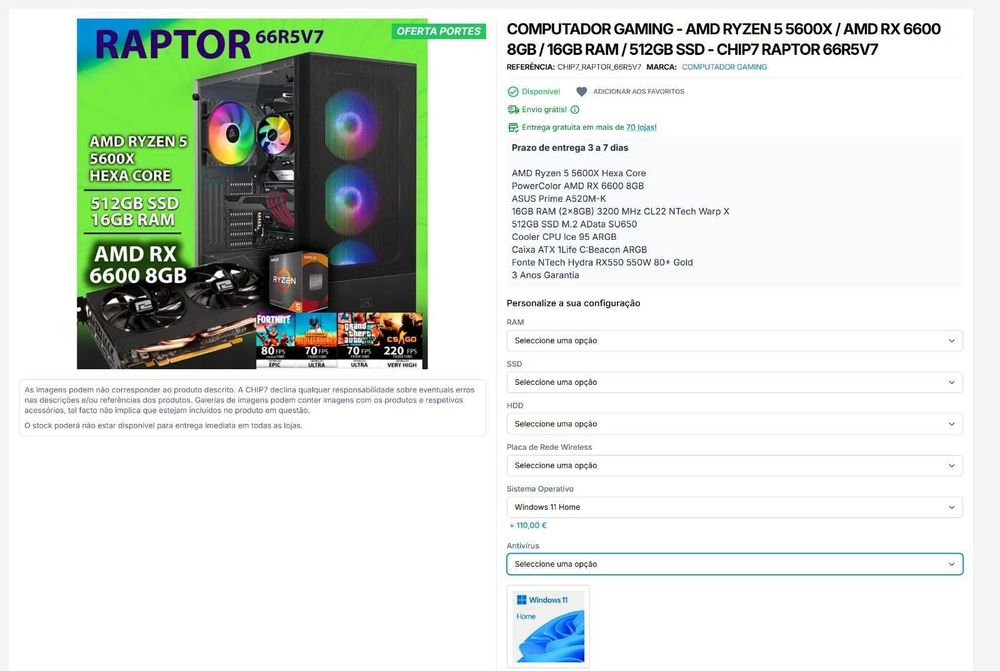 PC completo com garantia da chip 7