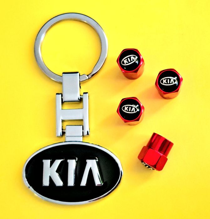 *NOWY* Breloczek logo KIA + Nakrętki na wentyle czerwone kapturki tuning