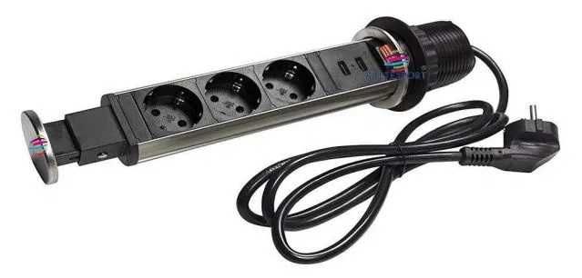 Caixa Passagem Cabos Retangular Alumínio p/ Tampo de Secretária Nova