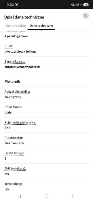 Kuchenka gazowo elektryczna gwarancja 5 lat