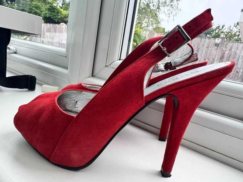 Red sling back heels
