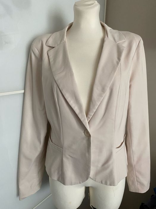 44 Beżowy Blazer Marynarka BB Klasyczna Do Pracy Elegancka