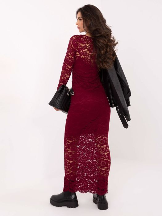 Burgundowa koronkowa sukienka maxi RUE PARIS – elegancka i kobieca