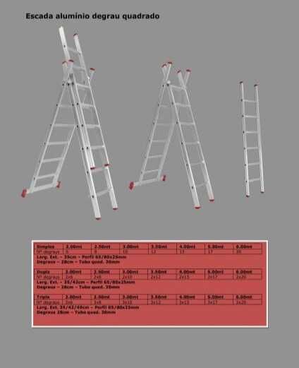 Escada Tripla Alumínio 3m+3m+3m | Degrau Quadrado... FÁBRICA