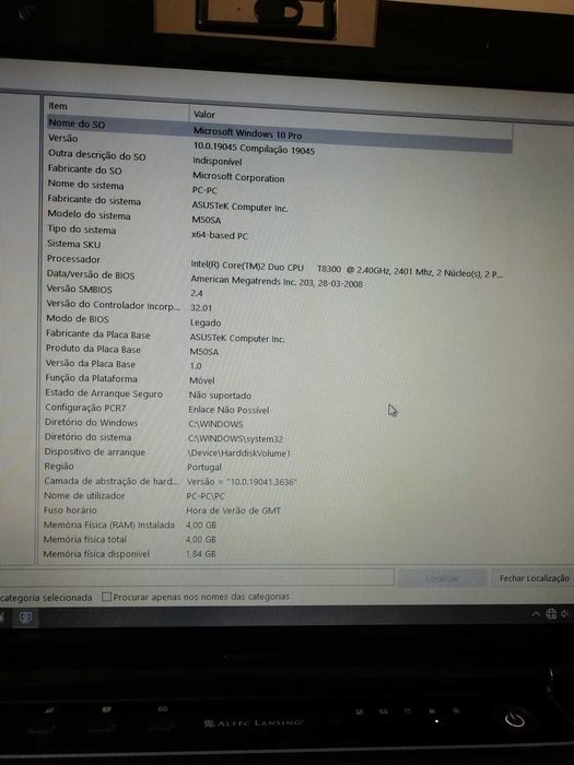 Portátil PC Computador Asus M50S Windows 11