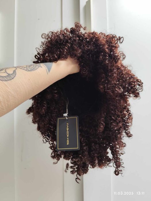 Peruka premium afro loki brąz brązowa gęsta WIG