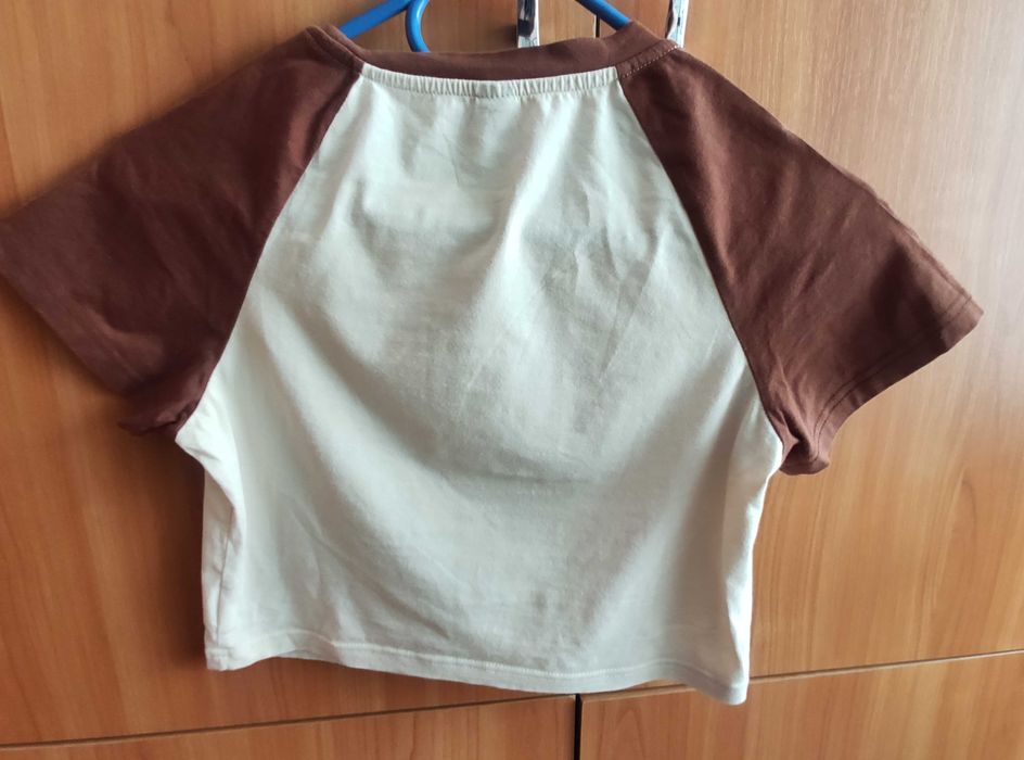 Krótka kremowo-brązowa koszulka / top Shein,(Rozmiar S)