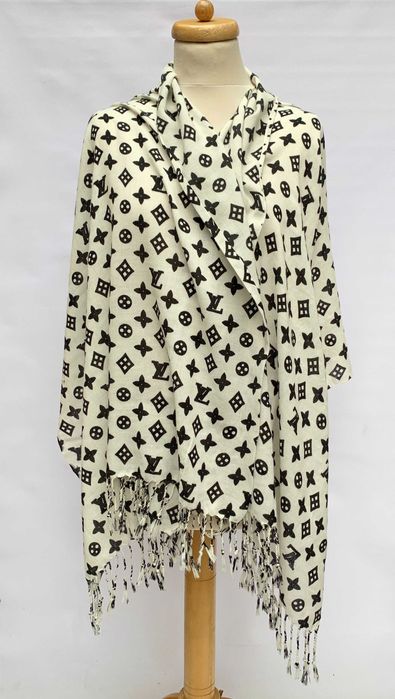 Szal Szalik Louis Vuitton LV Narzutka Frędzle Logowany 176 cm