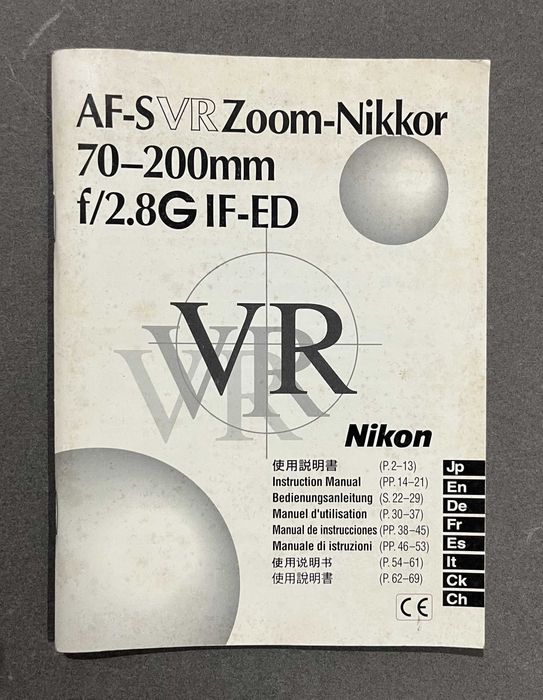 Manual Nikon af-s VR zoom-nikkor ed 70-200mm ED