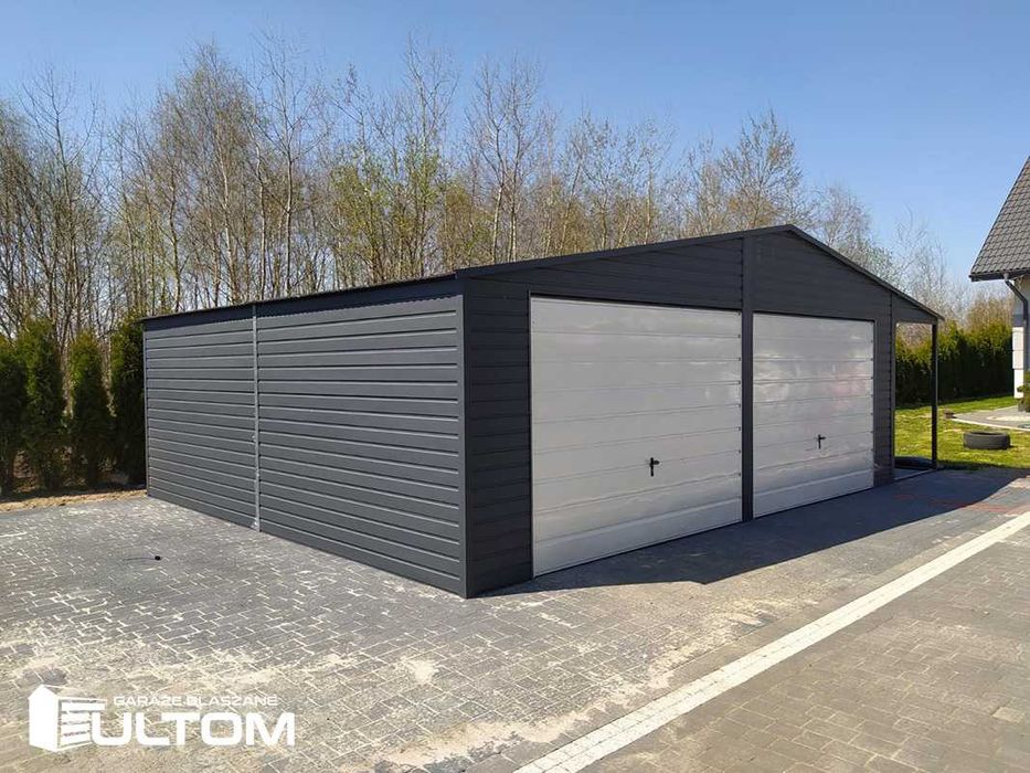 Garaż 5x7m dwuspadowy grafit drewnopodobny podbitka premium