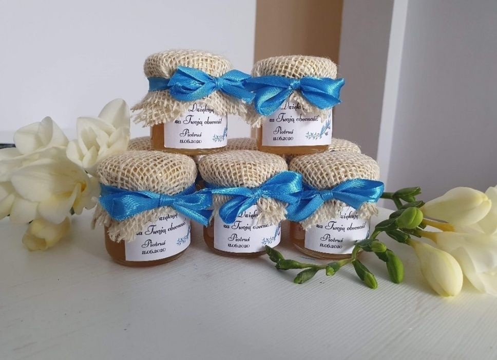 Naklejki na słoiczki 40ml miód prezenty dla gości personalizowane ślub