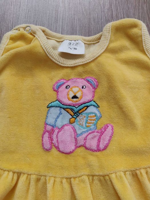 Теплый велюровый человечек 74- 80 рост, 6-12 мес.лимонного цвета.
