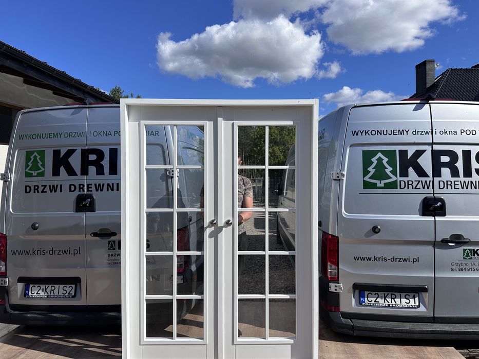 Drzwi drewniane dwuskrzydłowe OD RĘKI białe na wymiar cała Polska