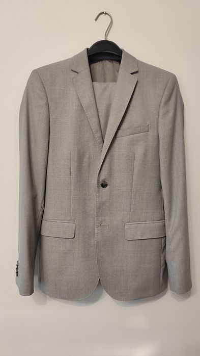 Szary garnitur H&M wełna Marlane - roz. 46 slim fit