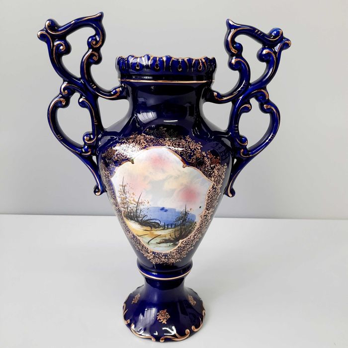 Jarra decorativa vintage Alcobaça/Portugal/ELPA. Porcelana cobalto