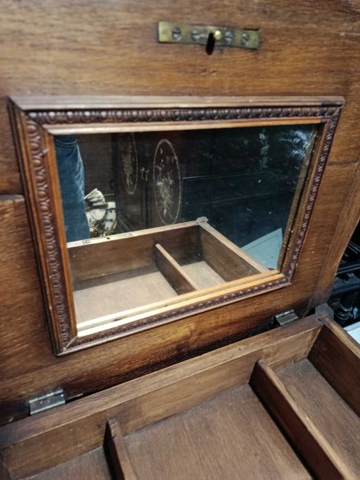 Toucador Mesa toilette Caixa de costura Madeira Carvalho Anos 20 76 cm