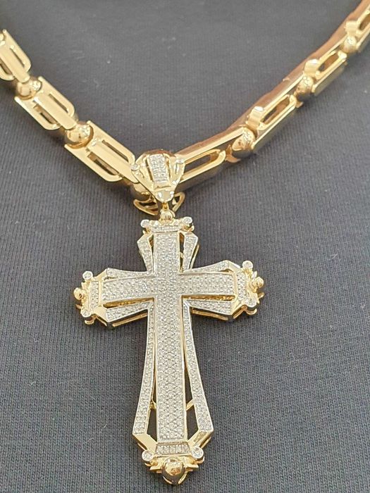 Złoty Łańcuch585-Najnowsza KOLEKCJA"KC"-87gr+Krzyż Z DIAMENTAMY 288szt