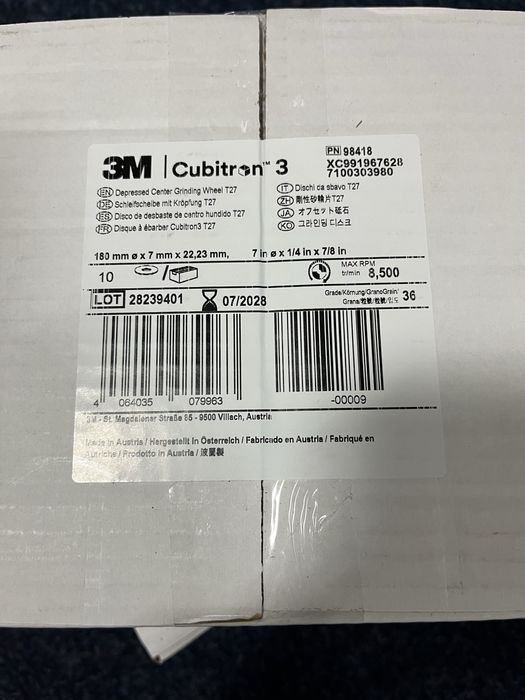 3M Cubitron 3 Tarcza do szlifowania 98418 P36+ T27 180mm x 7mm x 22,23