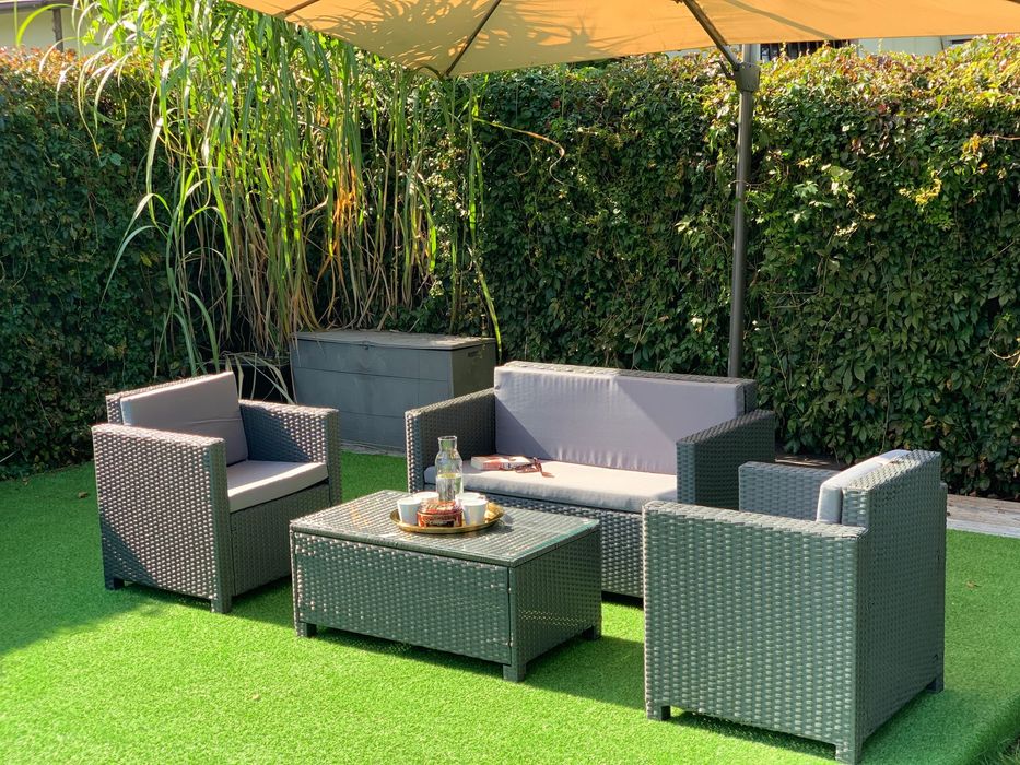 (ZG) Nicea zestaw technorattan sz/br sofa 2xfotel ława