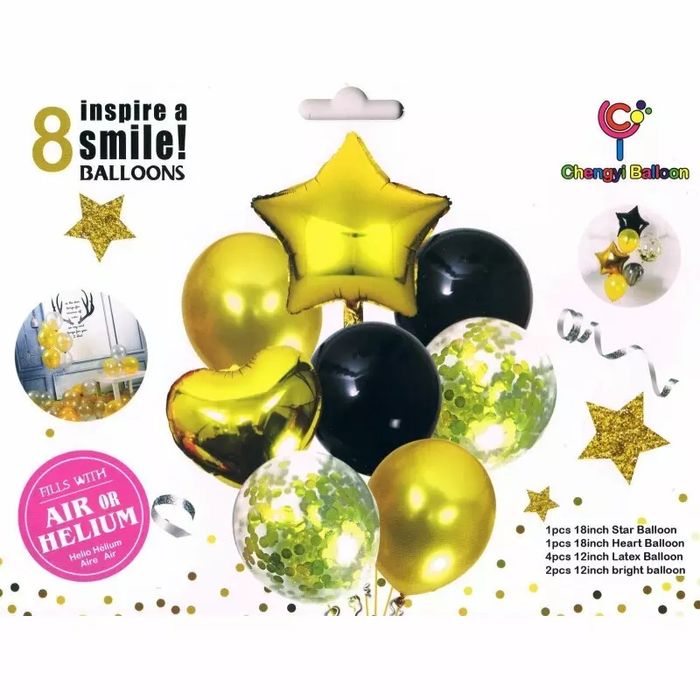 ZESTAW balony czarne złote Konfetti 8 szt.. Nowy Produkt
