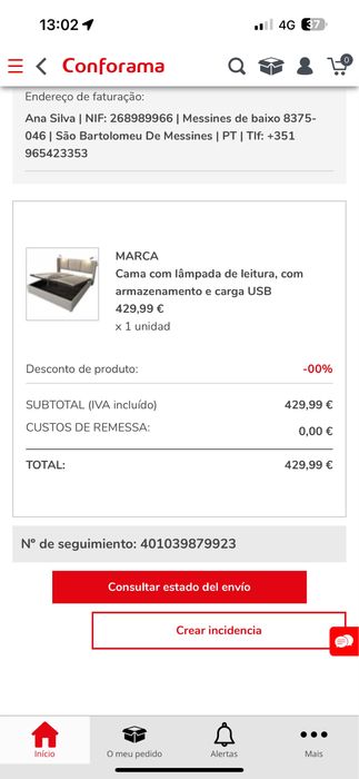 Cama hidráulica com lampada