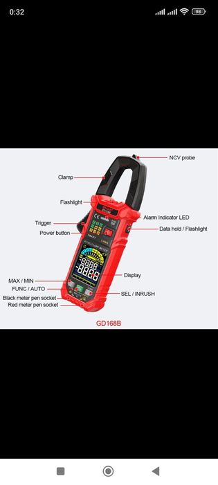 GVDA 168B токовые клещи мультиметр AC/DC True rms 6000отс.