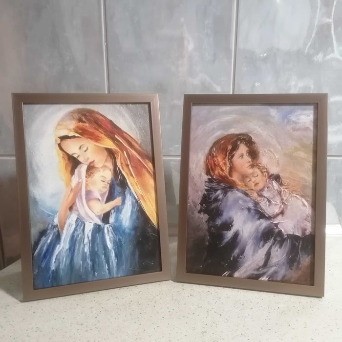 Obrazek pamiątka komunia chrzest Matka Boska z Dzieciątkiem w ramce