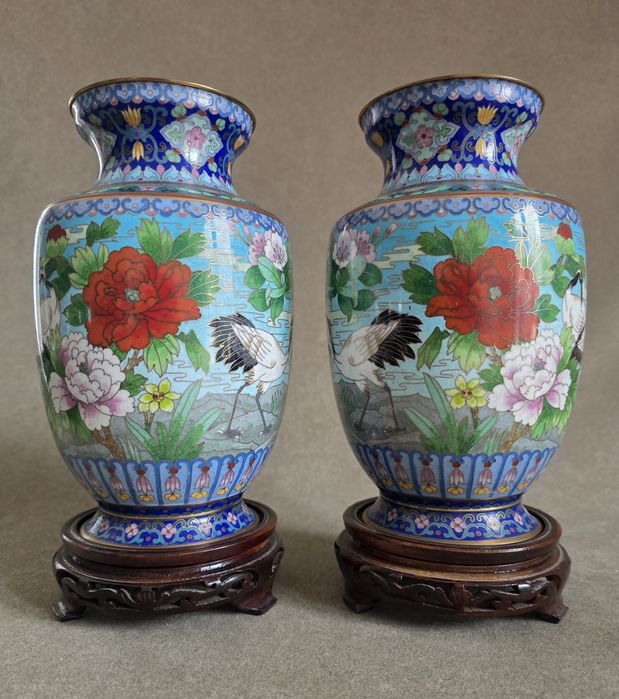 Para dużych wazonów Cloisonne, Emaliowana Komórkowa, Chiny