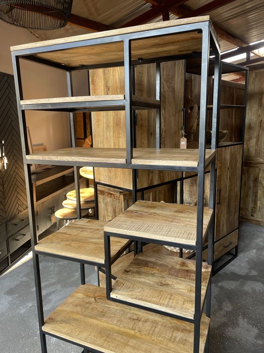 Regał / drewno egzotyczne/ metal / styl industrialny