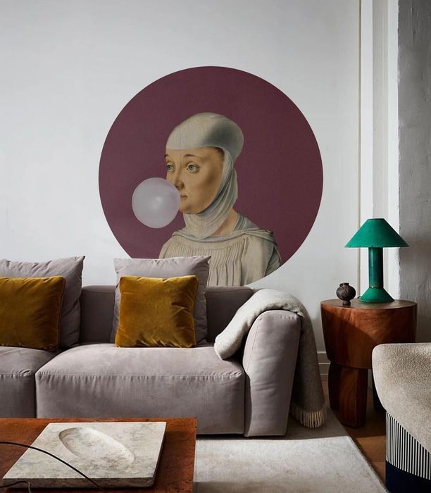 Dota Woman With Bubble Gum Eggplant Mural