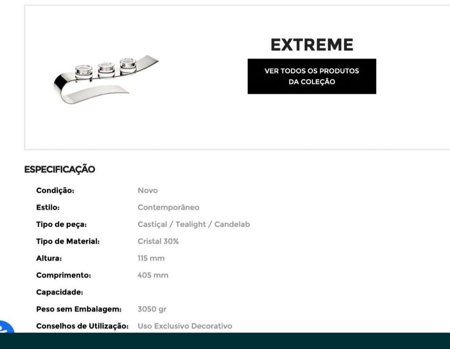 Castiçal Vista Alegre-Atlantis 30% Cristal