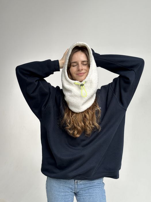 Капор шапка капюшон шарф тедді фліс чорний балаклава зима