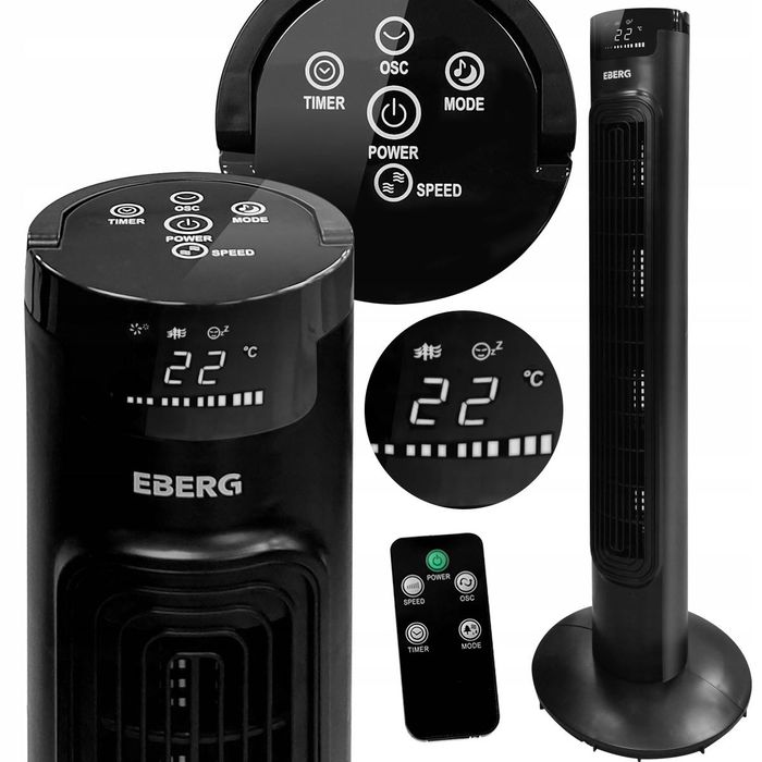 wentylator kolumnowy z pilotem ebergairo85 wiatrak podłogowy czarny