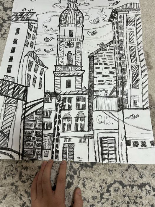 Малюнки на а2 папері чорна ручка і гуаш