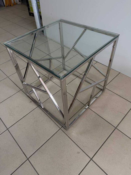 Stolik kawowy CH.008S Kostka szkło hartowane / chrom