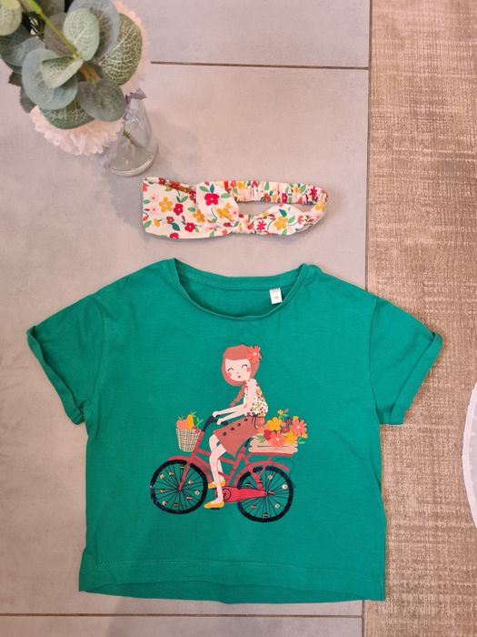 Koszulka t-shirt bluzka dziewczęca wiosenna letnia komplet opaska 104