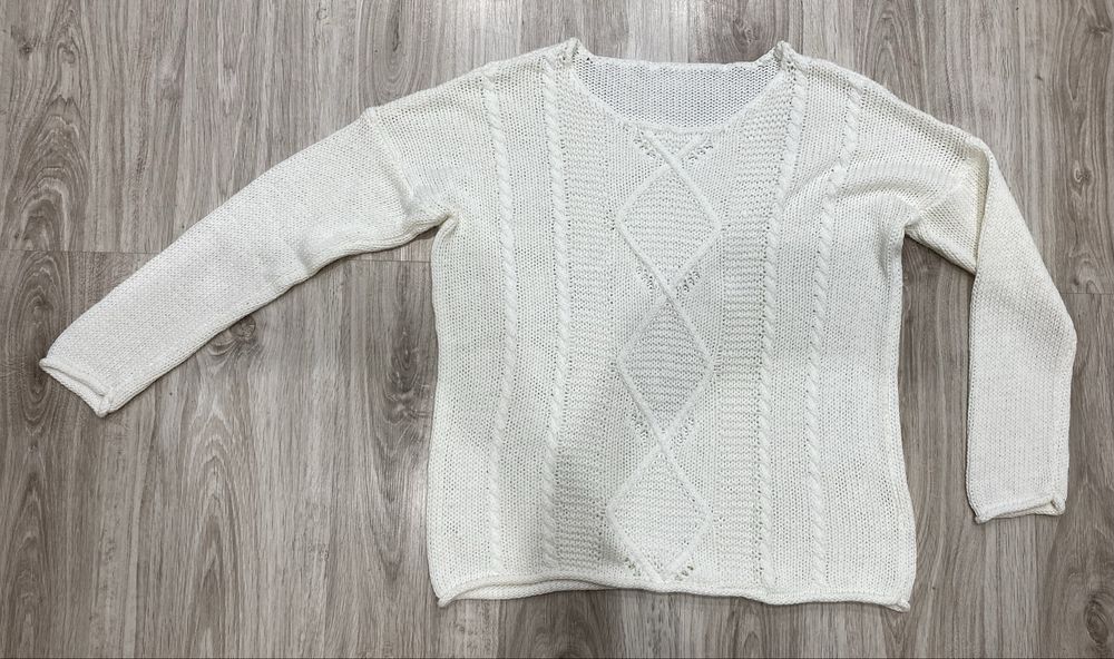 Kremowy sweter złamana biel splot warkocz xl-xxl
