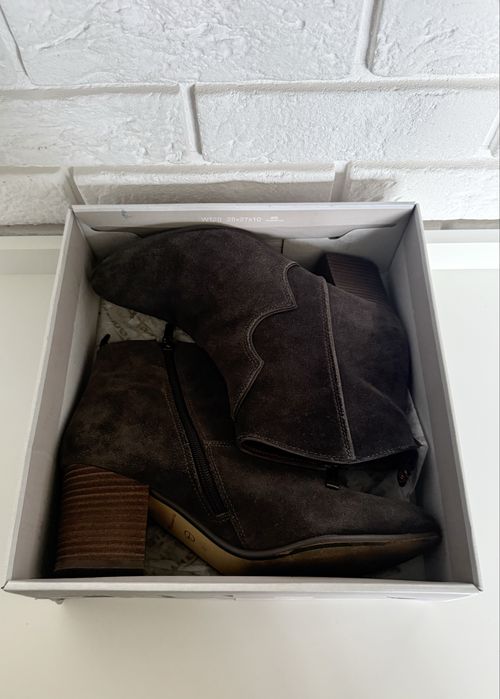 Tamaris botki kozaki brązowe zamszowe na obcasie