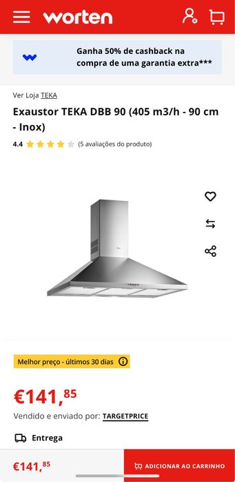 Exaustor Teka DBB 90 novo por estrear