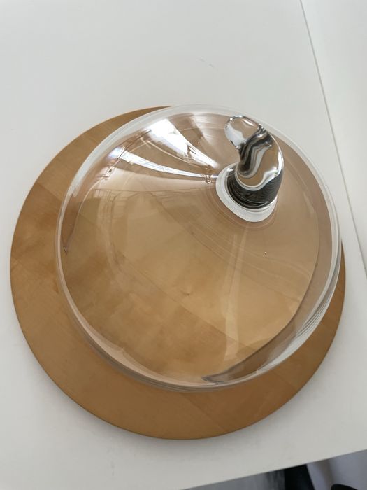 Queijeira em cristal e madeira freixo 33cm